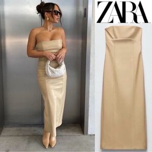Zara Faux Leather Nude Strapless Dress